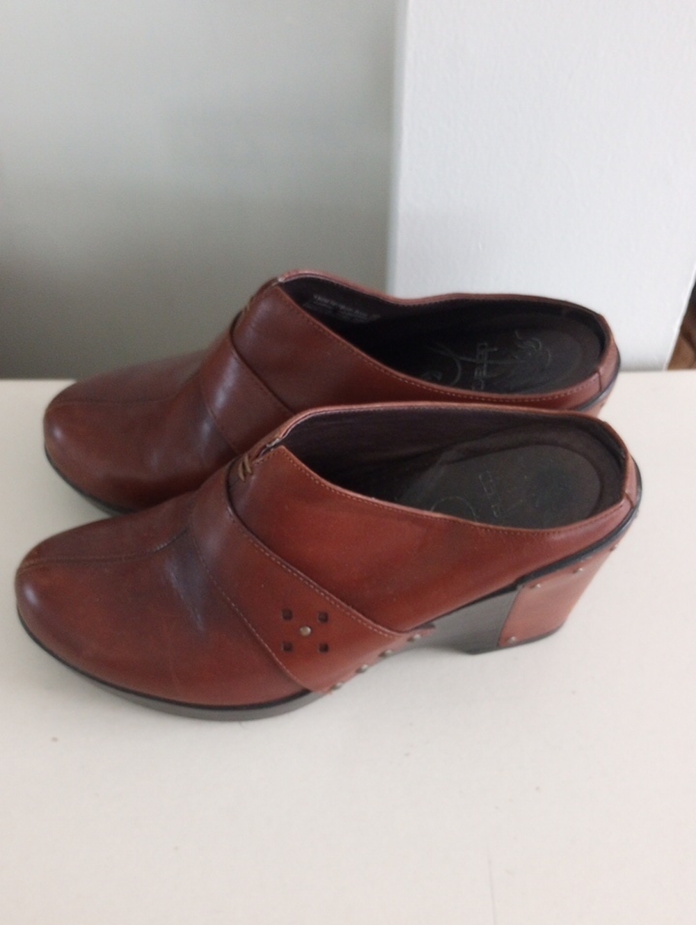 Dansko Women's Brown Leather Slip-On Clog Mules with Stud Accents Size 39